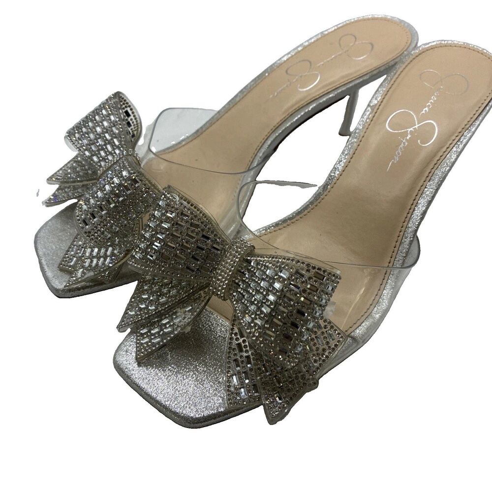Jessica Simpson Celisha Rhinestone Bow Clear Vinyl Dress Slide Sandals 8